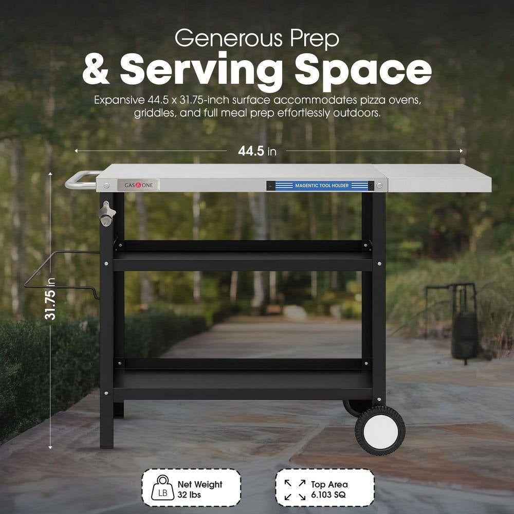 3-Tier Outdoor Grill Cart with Drawer-Universal Stainless Steel Prep Table for Blackstone, Ninja, Pizza Ovens