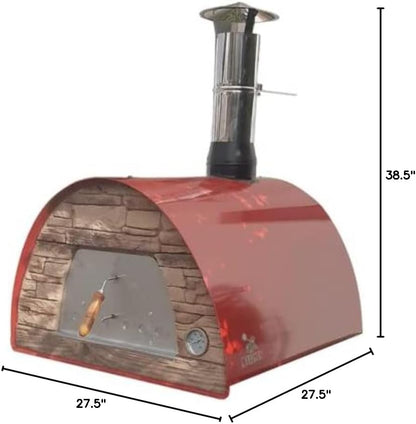 Maximus Red Wood-Fired Portable Outdoor Pizza Oven, Handmade in Portugal, Stainless Steel Chimney, Pizza Peel, Thermometer, Extra Floor Tile & Baking Dish Included