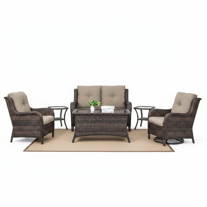 8-Piece Rattan Outdoor Conversation Set with Swivel Rocking Chairs, 2-Seat Sofa & Coffee Table
