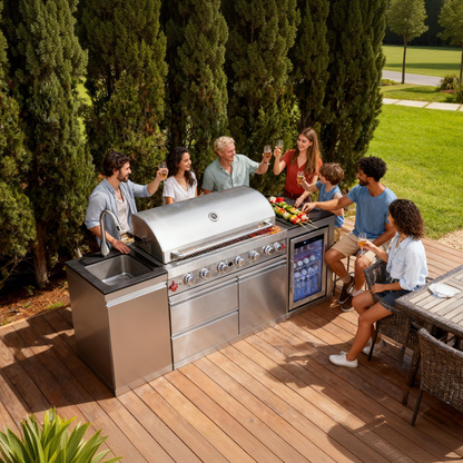 Outdoor Kitchen Island 82.5 Inch 6 Burner Propane Gas BBQ Grill