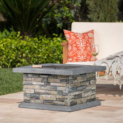 29 In. Stone Gray Square Wood Outdoor Fire Pit