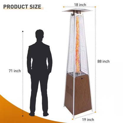48,000 BTU Stainless Steel Pyramid Flame Brown Propane Standing Patio Heater with Detachable Wheels, Protective Cover