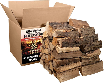 Kiln-Dried PA Hickory – 8” Splits (Approx 39.5 Lb) – Bold Smoking Wood for Pizza Ovens, BBQ & Fire Pits – Easy Light, Low Smoke, USA Sourced