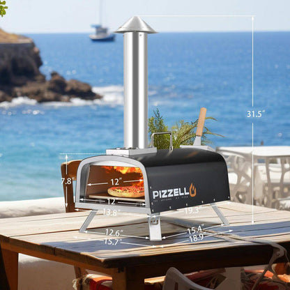 Portable Pellet Pizza Oven Outdoor Pizza Ovens Wood Fired Pizza Oven Included Pizza Stone, Pizza Peel 12 In. - Black