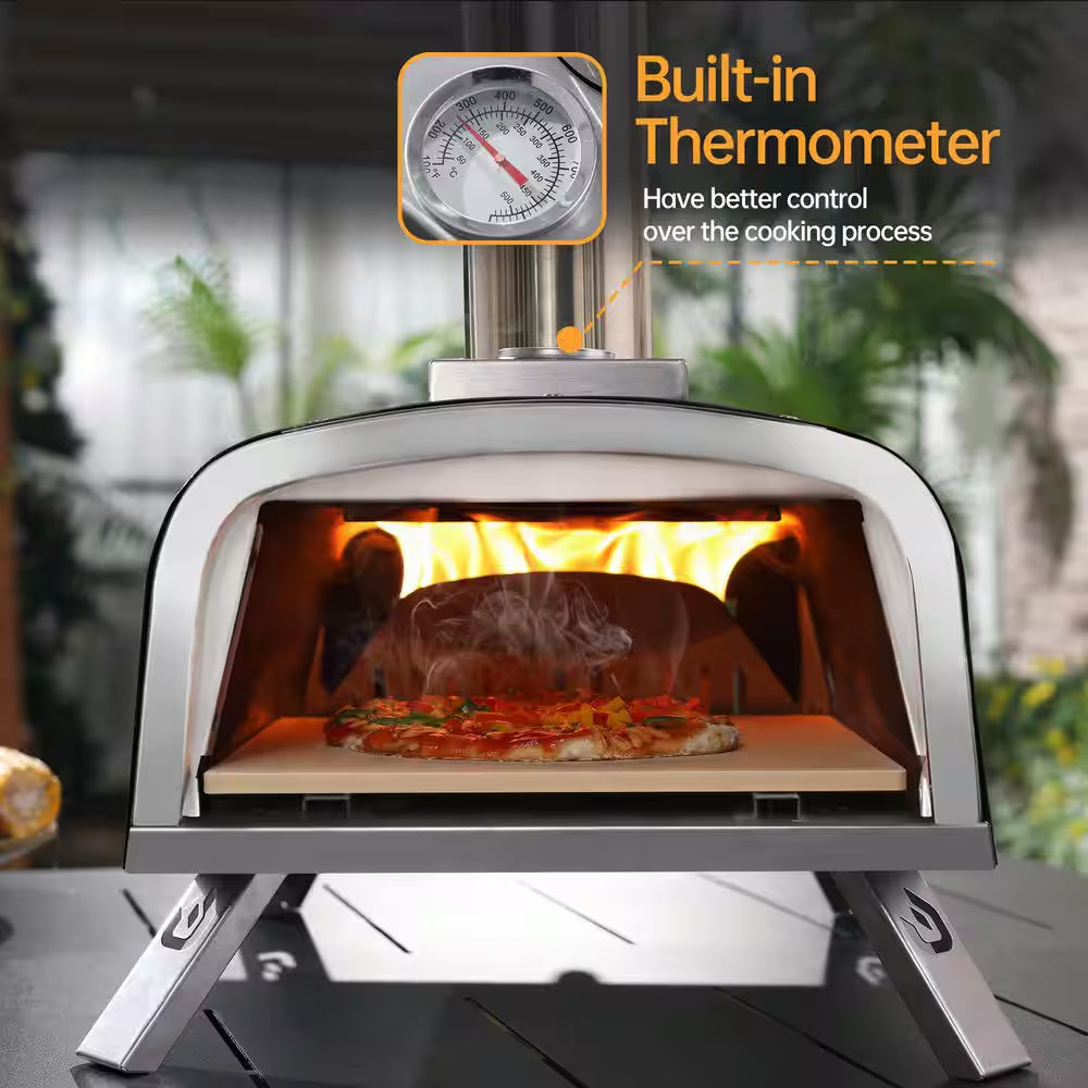 Portable Pellet Pizza Oven Outdoor Pizza Ovens Wood Fired Pizza Oven Included Pizza Stone, Pizza Peel 12 In. - Black