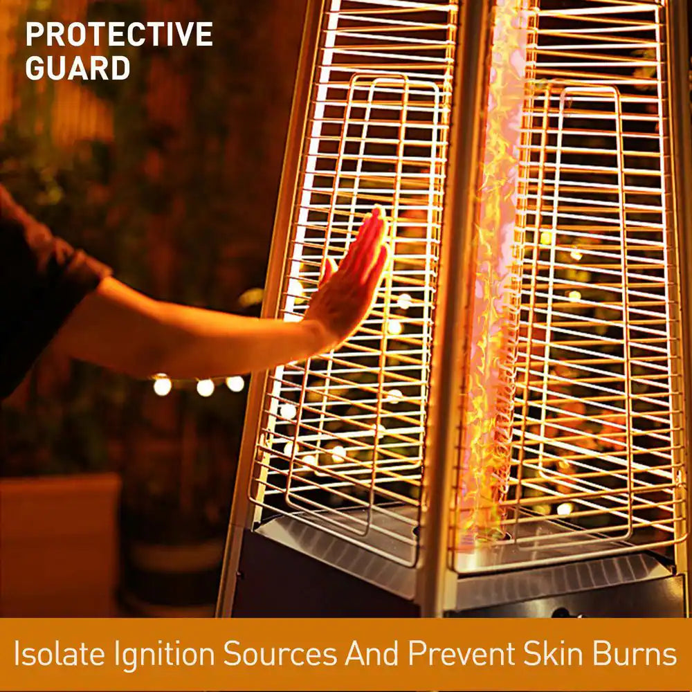 48,000 BTU Stainless Steel Pyramid Flame Brown Propane Standing Patio Heater with Detachable Wheels, Protective Cover