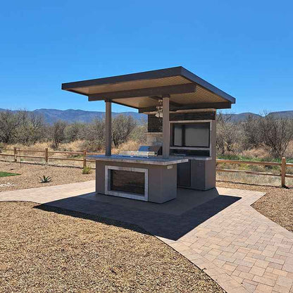 KoKoMo Baja Outdoor Kitchen with 12x12 Patio Cover – Complete Modular BBQ Island with Grill, Fridge & Bar Seating