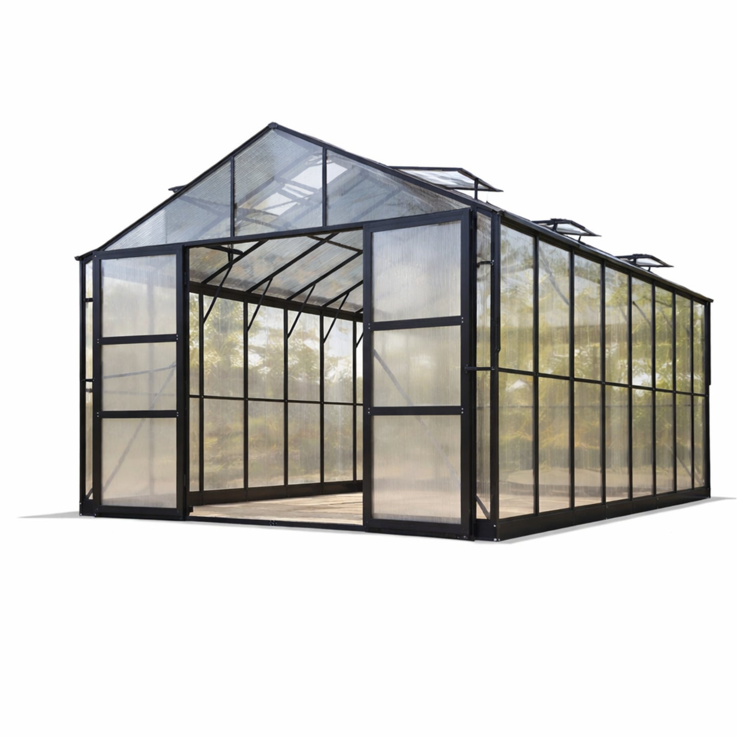 10x18 Ft Polycarbonate Greenhouse with Rain Gutter & 4 Roof Vents — Aluminum Frame, Black