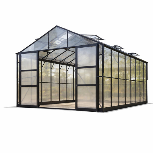 10x18 Ft Polycarbonate Greenhouse with Rain Gutter & 4 Roof Vents — Aluminum Frame, Black