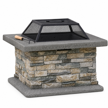 29" Square Wood-Burning Outdoor Fire Pit — Stone Gray Steel