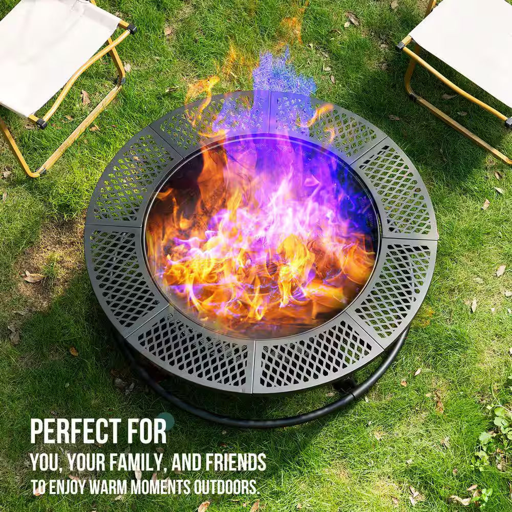 25.2 In. Fire Pit with Grill Outdoor Wood Fire Pit with Lid and Fire Poker 3-In-1 round Metal Firepit with Cooking Grate