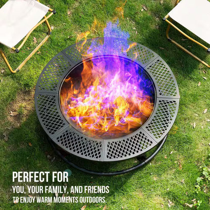 25.2 In. Fire Pit with Grill Outdoor Wood Fire Pit with Lid and Fire Poker 3-In-1 round Metal Firepit with Cooking Grate