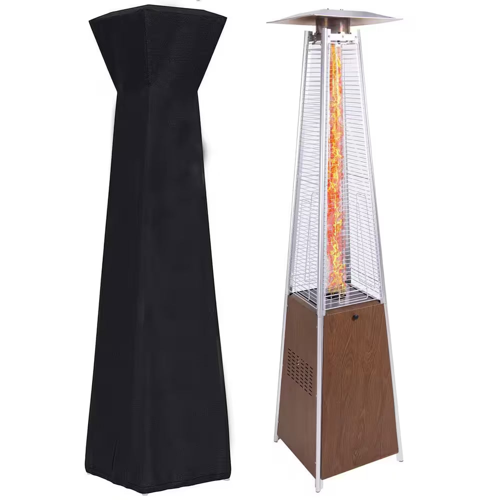 48,000 BTU Stainless Steel Pyramid Flame Brown Propane Standing Patio Heater with Detachable Wheels, Protective Cover