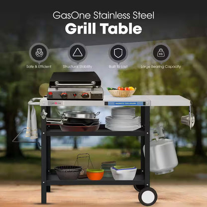 3-Tier Outdoor Grill Cart with Drawer-Universal Stainless Steel Prep Table for Blackstone, Ninja, Pizza Ovens
