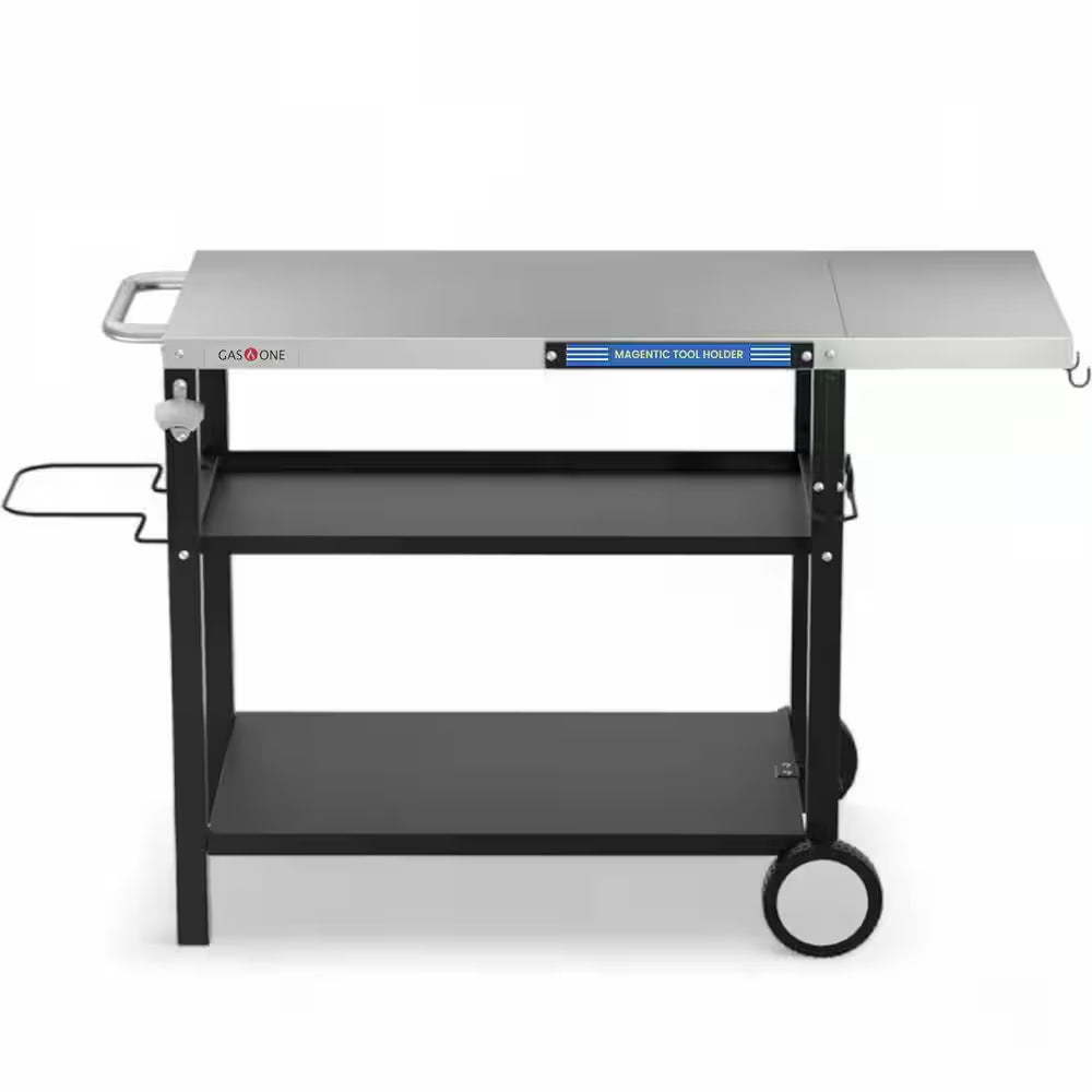3-Tier Outdoor Grill Cart with Drawer-Universal Stainless Steel Prep Table for Blackstone, Ninja, Pizza Ovens
