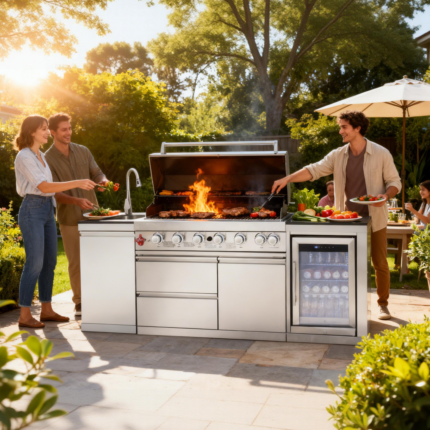 Outdoor Kitchen Island 82.5 Inch 6 Burner Propane Gas BBQ Grill