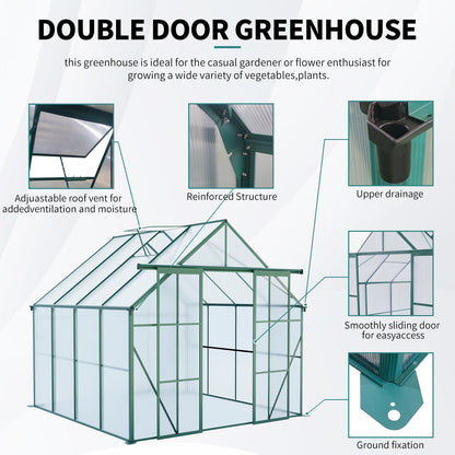 8x8 FT Double Door Polycarbonate Greenhouse