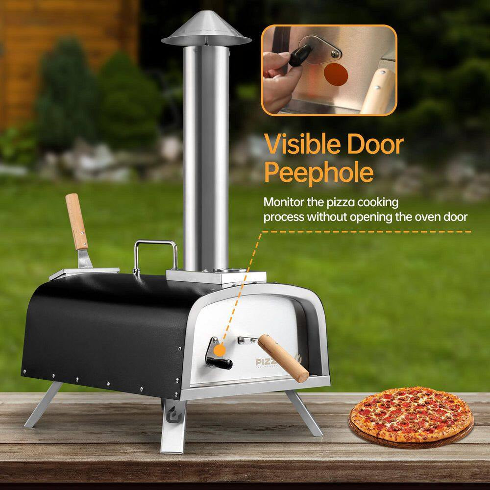 Portable Pellet Pizza Oven Outdoor Pizza Ovens Wood Fired Pizza Oven Included Pizza Stone, Pizza Peel 12 In. - Black