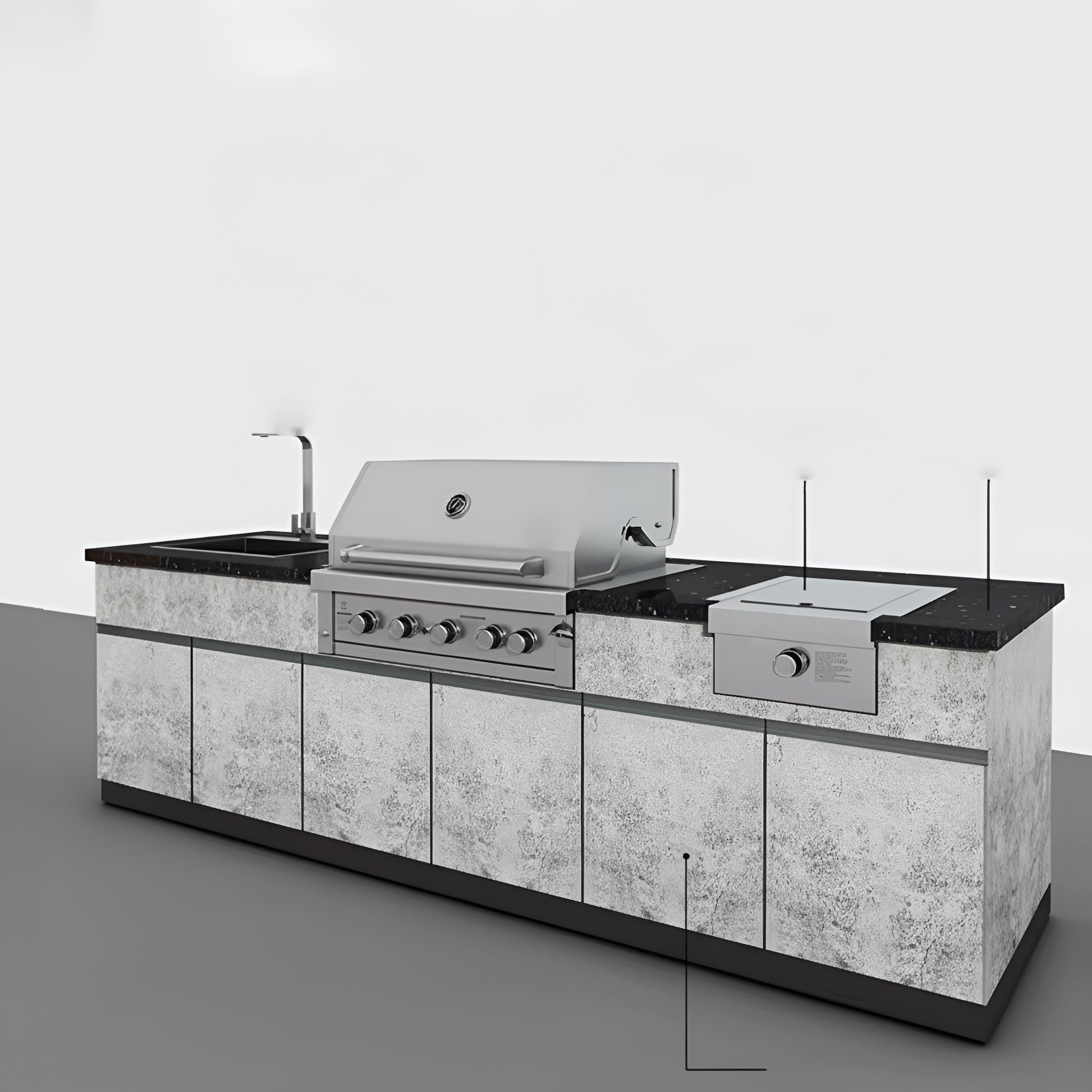 Custom 304 Stainless Steel Outdoor Kitchen Island with Sink & Gas BBQ Grill, Light Gray, Natural Gas