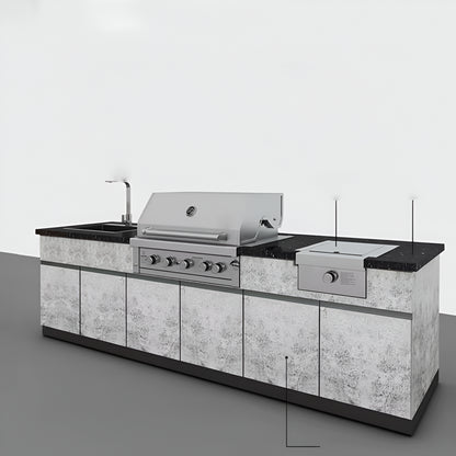 Custom 304 Stainless Steel Outdoor Kitchen Island with Sink & Gas BBQ Grill, Light Gray, Natural Gas
