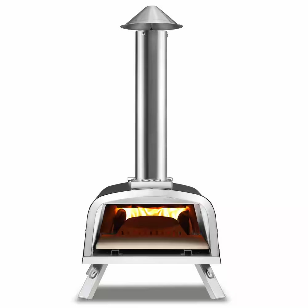Portable Pellet Pizza Oven Outdoor Pizza Ovens Wood Fired Pizza Oven Included Pizza Stone, Pizza Peel 12 In. - Black