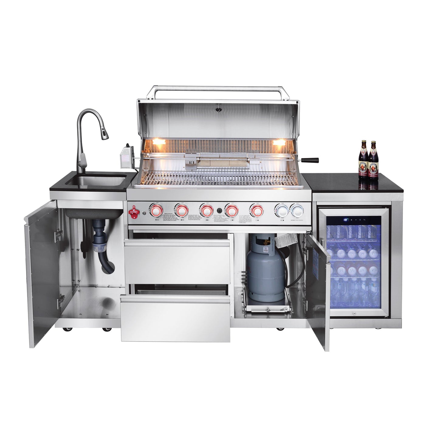 Outdoor Kitchen Island 82.5 Inch 6 Burner Propane Gas BBQ Grill