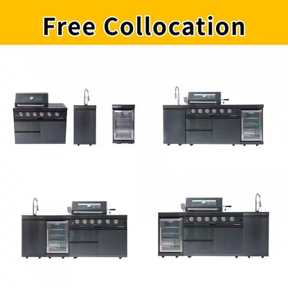 46 In. 4-Burner 72000 BTU Propane Gas Grill Island Outdoor Kitchen with Refrigerator, Sink in Black Stainless Steel