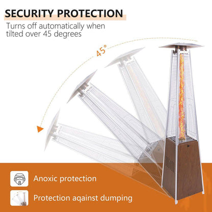 48,000 BTU Stainless Steel Pyramid Flame Brown Propane Standing Patio Heater with Detachable Wheels, Protective Cover
