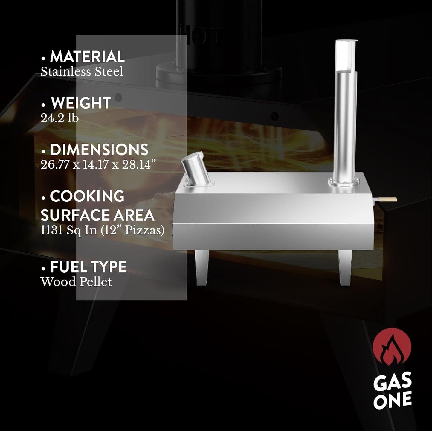Gasone PZW-12A Pizza Ovens Wood Pellet 12” Pizza Oven Cooking Pizza Maker Portable Stainless Steel Pizza Grill - Portable Party, Tailgating, Backyard, Camping